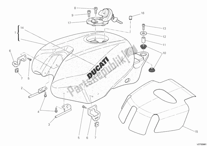 Tutte le parti per il Serbatoio Di Carburante del Ducati Superbike 848 EVO 2011